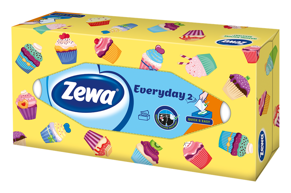 Zewa Everyday, კოლოფიდან ამოსაღები ხელსახოცი, 2 ფენა, 100 ც. - Veli store