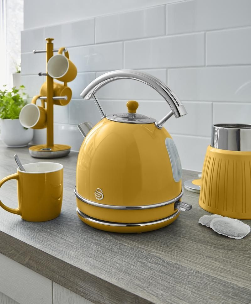 ელექტრო ჩაიდანი Swan Retro SK14630 Dome Electric Kettle Yellow Veli store